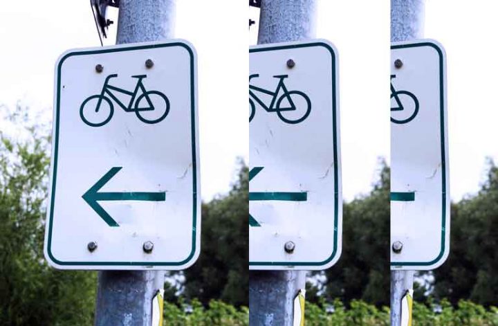 Schild zeigt Fahrradweg an